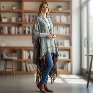 Sutter Larkin Long Duster Cardigan Handmade Bohemian Fringe Mixed Materials